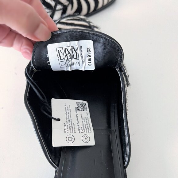 NEW ZARA Calf Hair Leather Zebra Print Mules Open Back Loafer - Picture 14 of 16